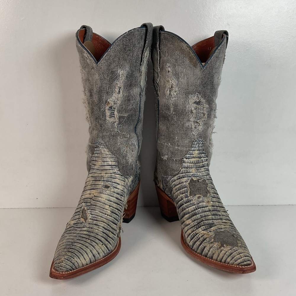 Dan Post Buckshot Lizard Cowgirl Boots 7.5 M Halloween Denim - Picture 9 of 16